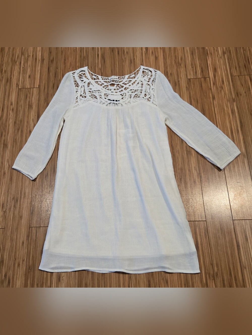 Mine Women's White Crochet Yoke Tunic Dress